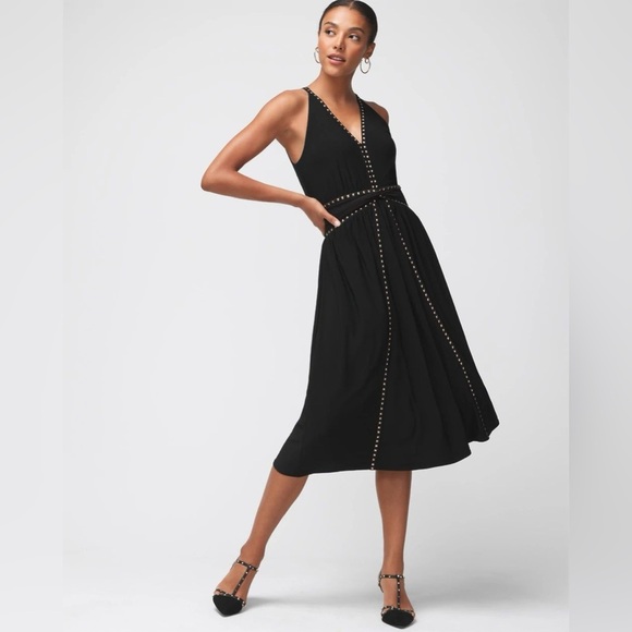 WHBM Sleeveless Black Studded Matte Jersey Midi Glam Party Cocktail Dress, 6 - Picture 7 of 15